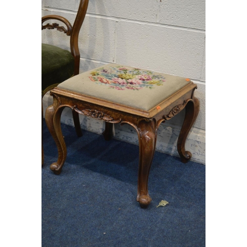 1356 - A VICTORIAN STYLE SQUARE FOOTSTOOL, with a needlework drop in seat pad, 49.5cm squared x height 42cm... 