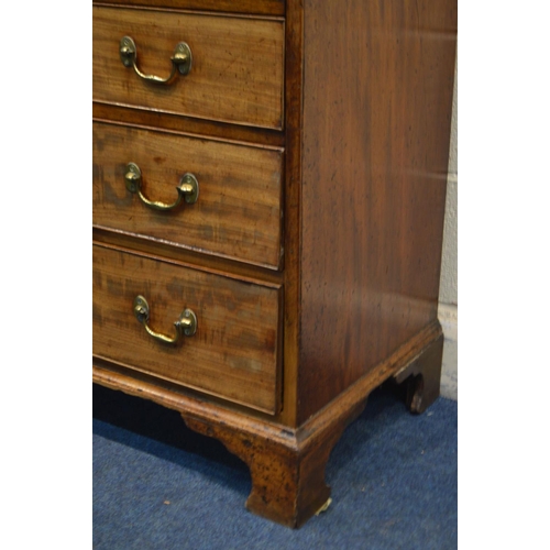 1359 - A GEORGE III MAHOGANY CHEST OF FOUR LONG GRADUATED DRAWERS, with brass swan neck handles, on bracket... 