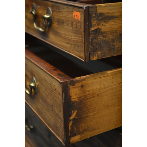 1359 - A GEORGE III MAHOGANY CHEST OF FOUR LONG GRADUATED DRAWERS, with brass swan neck handles, on bracket... 