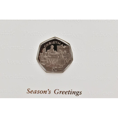 139 - CHRISTMAS FIFTY PENCE ISLE OF MAN, to include 1997 on card Centenary of T.E. Browns Death, 1998 Vict... 