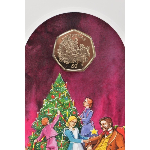 139 - CHRISTMAS FIFTY PENCE ISLE OF MAN, to include 1997 on card Centenary of T.E. Browns Death, 1998 Vict... 