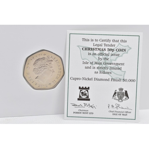 150 - ISLE OF MAN 2012 COLOURED CHRISTMAS 50P ON CARD Angel Privy Mark A A, with certificate, low mintage ... 