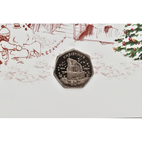 151 - A GROUP OF ISLE OF MAN CHRISTMAS FIFTY PENCE COINS, all diamond finished on greeting cards with C.O.... 