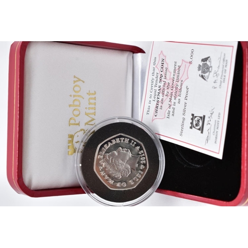 161 - A BOXED SILVER PROOF OF THE ISLE OF MAN CHRISTMAS FIFTY PENCE SERIES, a 2012 coloured angel .925 sil... 