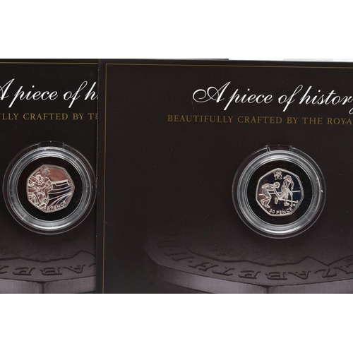 166 - ROYAL MINT LONDON 2012 SPORTS COLLECTION OF SILVER FIFTY PENCE COINS, ten carded coins of disaplines... 