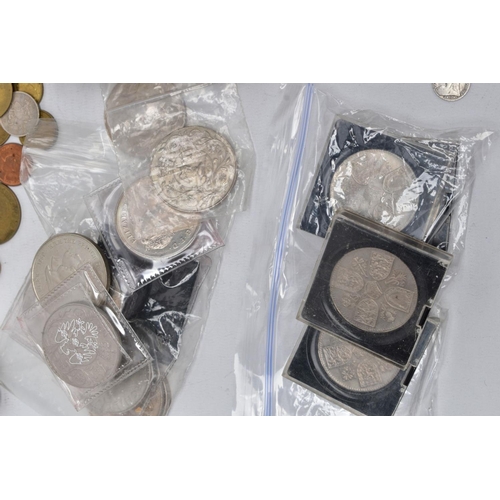 167 - A BOX OF BRITISH AND WORLD COINS to include some .925 and .500 silver coins, Victoria to George VI w... 