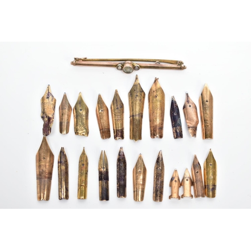 168 - A COLLECTION OF 14CT GOLD NIBS, of various sizes and condition, total approximate weight 5 grams and... 