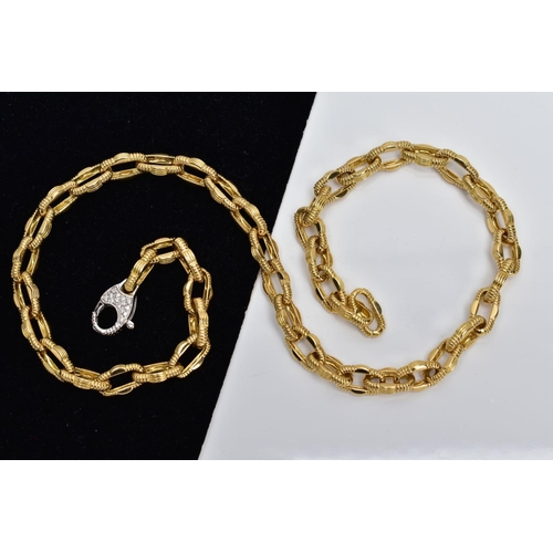 2 - A MODERN FANCY LINK CHAIN, yellow fancy link chain fitted with a white metal round brilliant cut dia... 