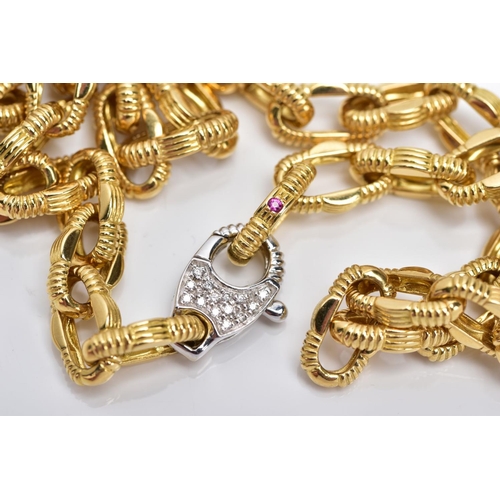 2 - A MODERN FANCY LINK CHAIN, yellow fancy link chain fitted with a white metal round brilliant cut dia... 