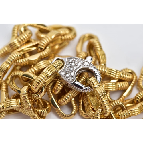 2 - A MODERN FANCY LINK CHAIN, yellow fancy link chain fitted with a white metal round brilliant cut dia... 