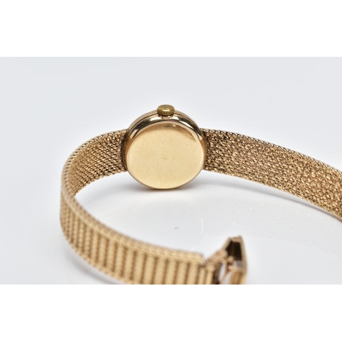 22 - A LADIES MID TO LATE 20TH CENTURY 9CT GOLD OMEGA WRISTWATCH, round silver dial signed 'Omega', Arabi... 