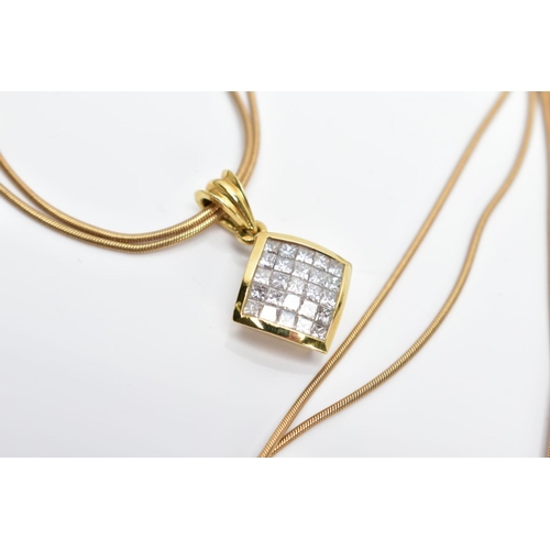 25 - A MODERN DIAMOND CLUSTER PENDANT NECKLACE, the pendant of a square design set with twenty five princ... 