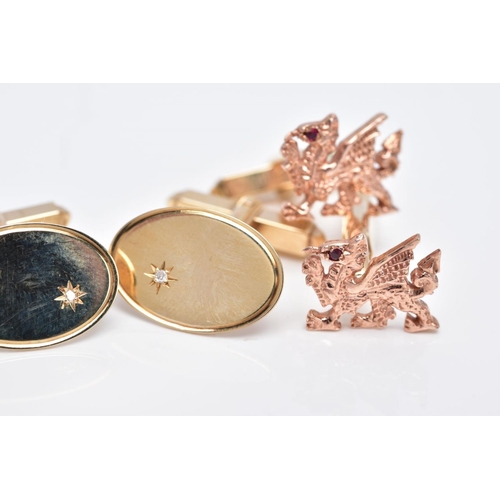 3 - TWO PAIRS OF 9CT GOLD CUFFLINKS, the first a pair of yellow and rose gold Clogau cufflinks in the fo... 