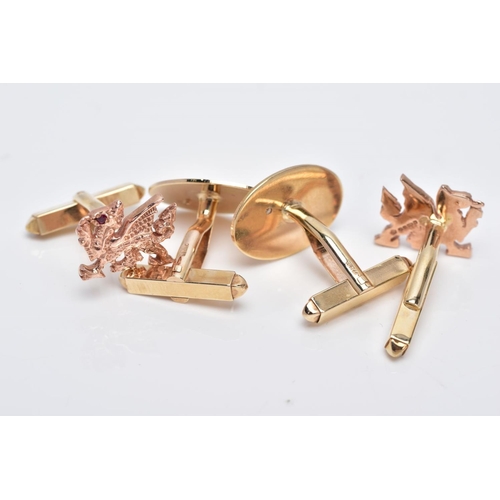 3 - TWO PAIRS OF 9CT GOLD CUFFLINKS, the first a pair of yellow and rose gold Clogau cufflinks in the fo... 