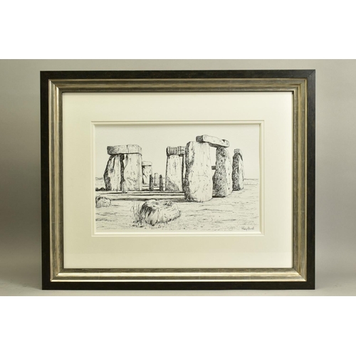 303 - PHILLIP BISSELL (BRITISH CONTEMPORARY) 'STONEHENGE' a pen and ink sketch of the ancient monument, si... 