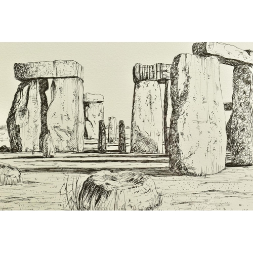 303 - PHILLIP BISSELL (BRITISH CONTEMPORARY) 'STONEHENGE' a pen and ink sketch of the ancient monument, si... 