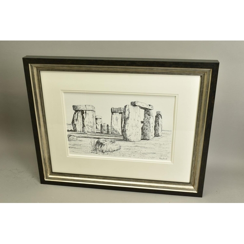 303 - PHILLIP BISSELL (BRITISH CONTEMPORARY) 'STONEHENGE' a pen and ink sketch of the ancient monument, si... 