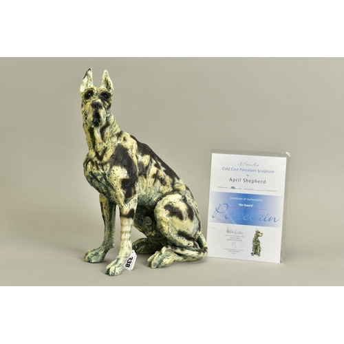 338 - APRIL SHEPHERD (BRITISH CONTEMPORARY) 'ON GUARD' a limited edition sculpture of a Great Dane dog 52/... 