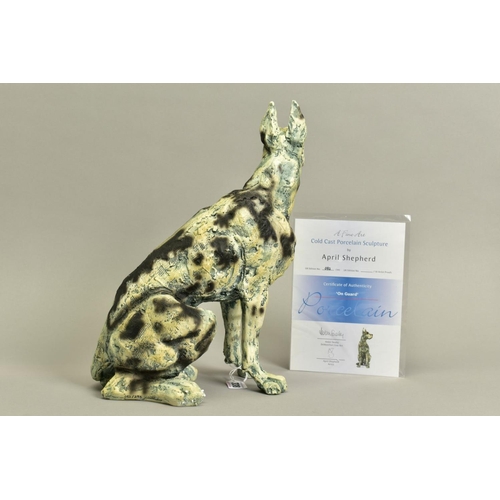 338 - APRIL SHEPHERD (BRITISH CONTEMPORARY) 'ON GUARD' a limited edition sculpture of a Great Dane dog 52/... 