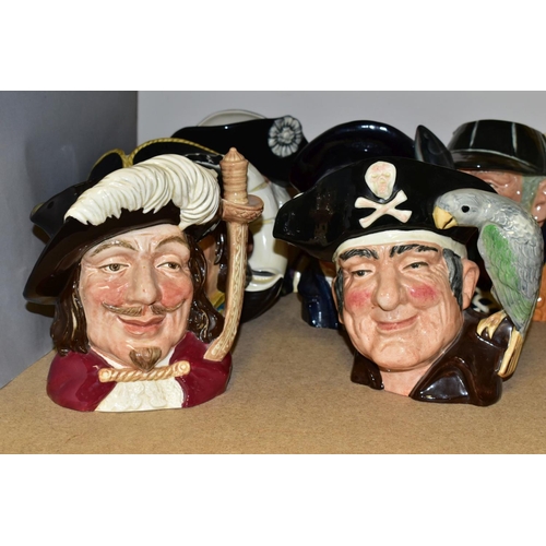 362 - EIGHT ROYAL DOULTON LARGE CHARACTER JUGS, comprising Captain Bligh D6967, second, Old Salt, D6551, P... 