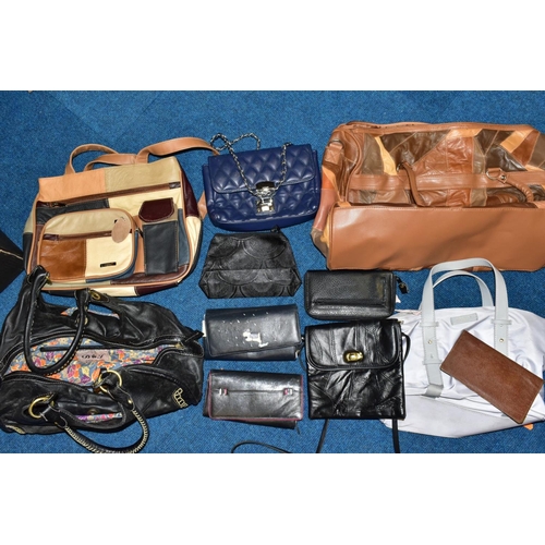 368 - TWO BOXES OF LADIES BAGS AND PURSES, ETC, including a boxed unused Vitali leather purse, a Laura Ash... 