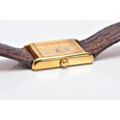 37 - A LADIES GOLD PLATED SEIKO WRISTWATCH, rectangular gold coloured dial signed 'Seiko quartz', baton m... 