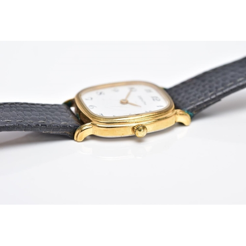 38 - A LADIES GOLD PLATED ZENITH WRISTWATCH, a white rounded square dial signed 'Zenith', Arabic numerals... 