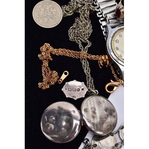 40 - A SILVER JEWELLERY COLLECTION, to include a silver charm bracelet, three pence coin bracelet, a stee... 