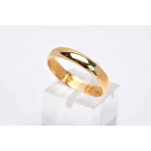 5 - A 22CT GOLD WEDDING BAND, of a plain polished design, approximate width 4.2mm, hallmarked 22ct gold ... 