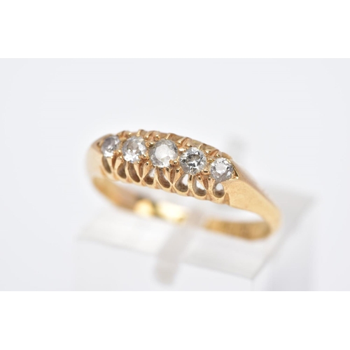 60 - AN 18CT GOLD FIVE STONE DIAMOND RING, set with five graduated old cut diamonds, total estimated diam... 