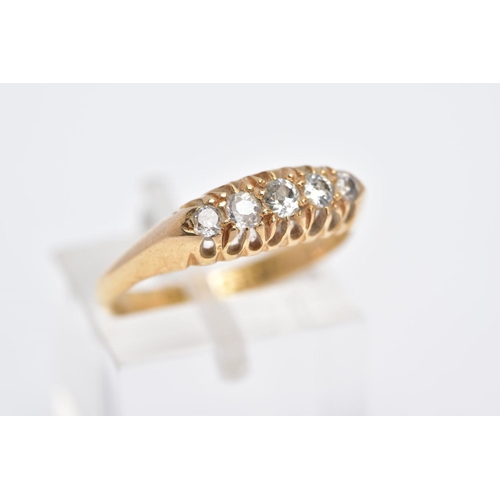 60 - AN 18CT GOLD FIVE STONE DIAMOND RING, set with five graduated old cut diamonds, total estimated diam... 