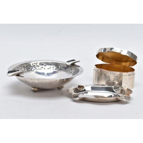 66 - A SILVER TRINKET AND ASHTRAY WITH ANOTHER WHITE METAL ASHTRAY, to include a wavy edge plain polished... 