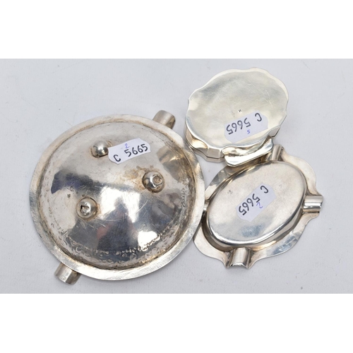 66 - A SILVER TRINKET AND ASHTRAY WITH ANOTHER WHITE METAL ASHTRAY, to include a wavy edge plain polished... 