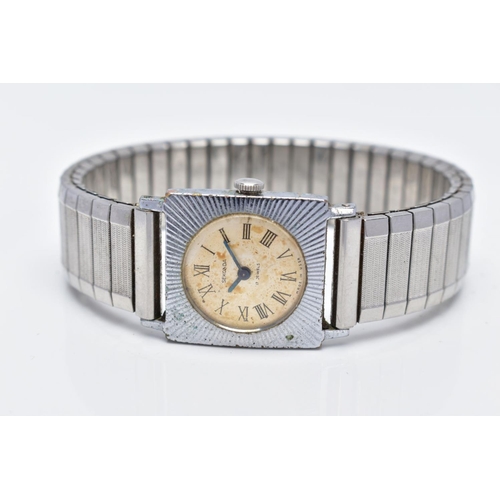 72 - A LADIES SEKONDA WRISTWATCH, circular discoloured dial signed 'Sekonda 17 Jewels' Roman numerals, bl... 