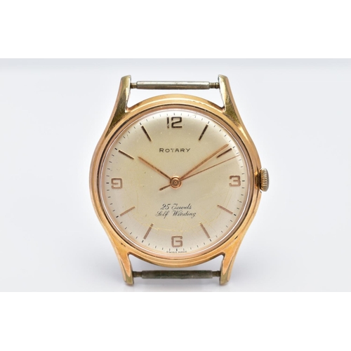 73 - A GOLD PLATED ROTARY WRISTWATCH, with a circular discoloured dial signed 'Rotary 25 Jewels Self Wind... 