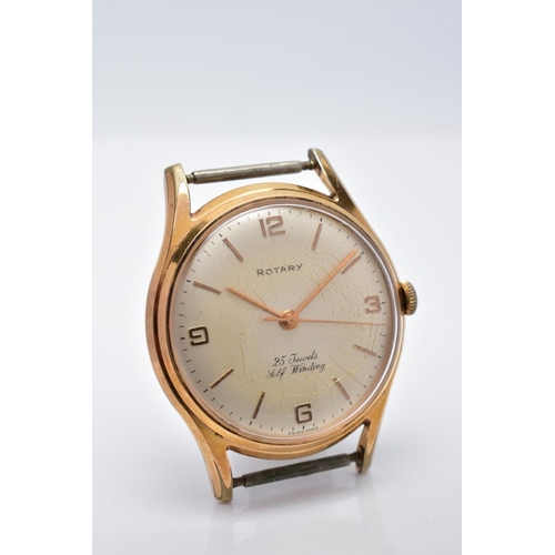 73 - A GOLD PLATED ROTARY WRISTWATCH, with a circular discoloured dial signed 'Rotary 25 Jewels Self Wind... 