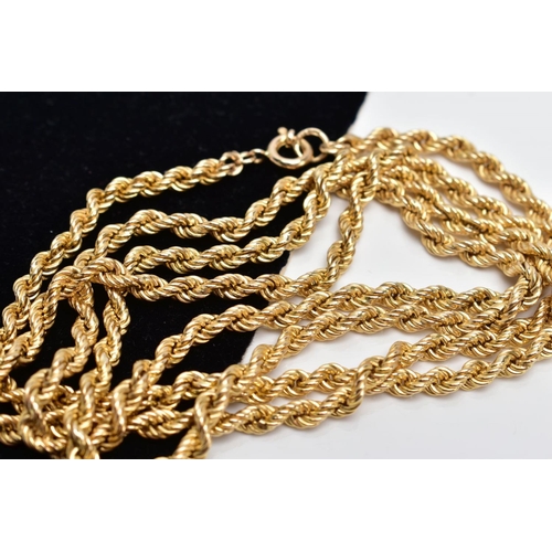 80 - A YELLOW METAL ROPE TWIST CHAIN, fitted with a spring clasp stamped '375', length 700mm, approximate... 