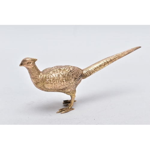 81 - A 9CT GOLD PHEASANT, realistically textured, hallmarked 9ct gold Birmingham 1974, unreadable makers ... 