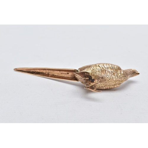 81 - A 9CT GOLD PHEASANT, realistically textured, hallmarked 9ct gold Birmingham 1974, unreadable makers ... 