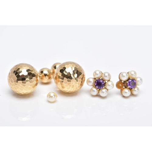 91 - TWO PAIRS OF EARRINGS, to include a pair of 9ct gold cluster earrings each designed with a central c... 