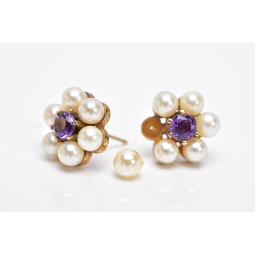 91 - TWO PAIRS OF EARRINGS, to include a pair of 9ct gold cluster earrings each designed with a central c... 