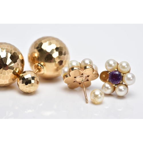 91 - TWO PAIRS OF EARRINGS, to include a pair of 9ct gold cluster earrings each designed with a central c... 