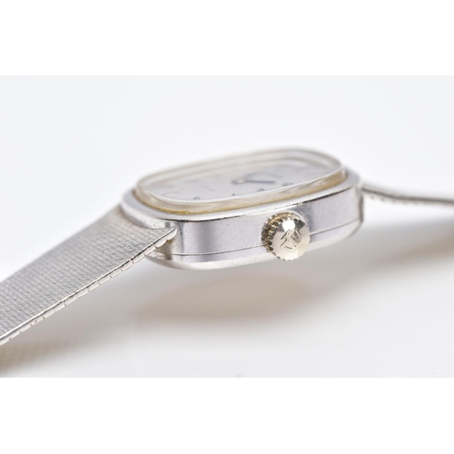 92 - A LADIES 14CT WHITE GOLD TISSOT WRISTWATCH, rounded square silver dial signed 'Tissot Stylist', bato... 