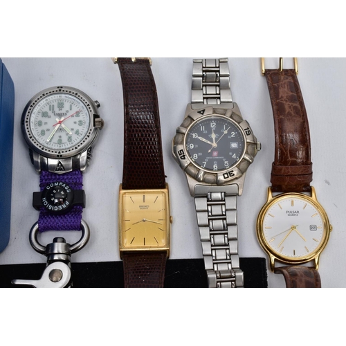 93 - A SELECTION OF WRISTWATCHES, to include a cased gent's 'Rotary' with a rounded square, silver textur... 