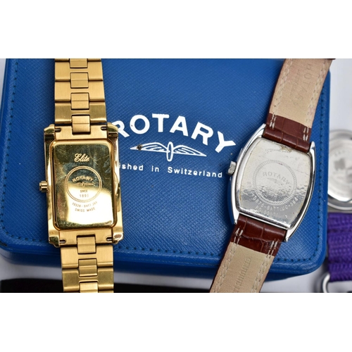 93 - A SELECTION OF WRISTWATCHES, to include a cased gent's 'Rotary' with a rounded square, silver textur... 