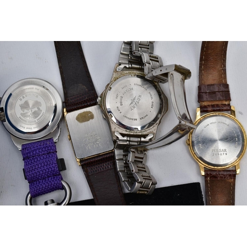 93 - A SELECTION OF WRISTWATCHES, to include a cased gent's 'Rotary' with a rounded square, silver textur... 