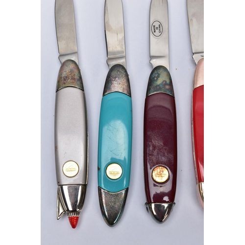 99 - SIX FRANKLIN MINT COLLECTOR KNIVES, all displaying classic cars to the handle and their names to the... 