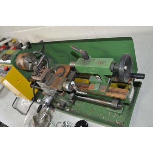 1088 - AN UNBRANDED MINIATURE METALWORKING LATHE 43cm long bed, 1100RPM speed with auto feed with seven pla... 