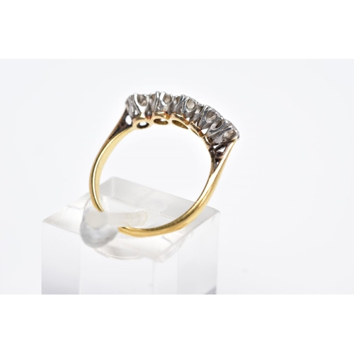 28 - AN EARLY TO MID TWENTIETH CENTURY FIVE STONE DIAMOND RING, estimated old Swiss cut diamond, weight 0... 