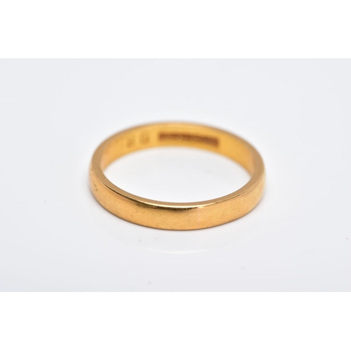 37 - A 22CT GOLD WEDDING BAND, of a plain polished design, approximate width 3.0mm, hallmarked 22ct gold ... 
